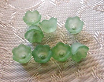 Frosted Acrylic Lucite Flower Cap Beads Green 10mm x 6mm 416
