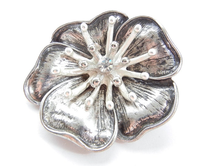 Antique Silver-tone Flower Slide Charm with Two Double Links
