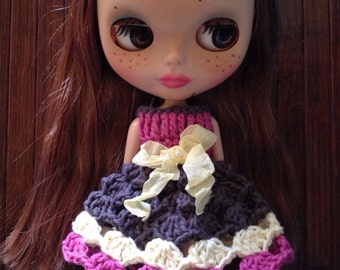 SALE - Neo Blythe Princess Crochet Dress - Charcoal