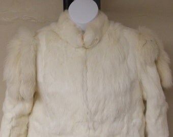 Vintage 100% genuine rabbit fur coat lined white off white cream jacket length