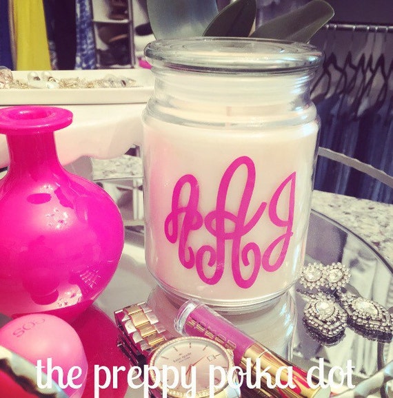 Personalized Monogram Vanilla Jar Candle by ThePreppyPolkaDot