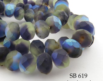 8mm Czech Glass Beads Faceted Rondelle, Semi Matte, Translucent, 8x6mm Night Fog (SB 619) 12 pcs BlueEchoBeads