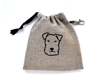 Terrier Dog Treat Pouch - Check Linen, Red Dotty, Natural Linen, Red Gingham