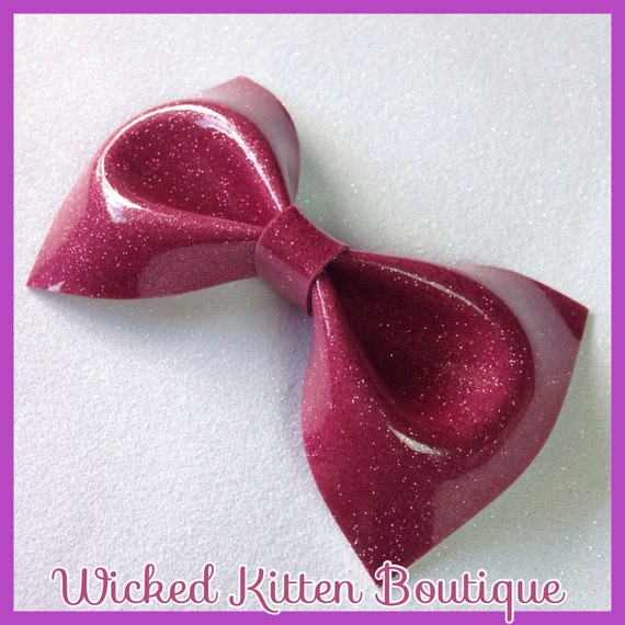 Rockabilly Wedding Hair Bow Raspberry Glitter Vinyl Hair Bow