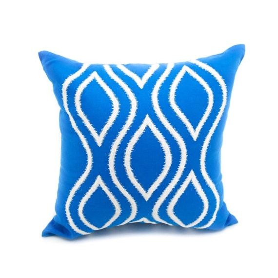 Ikat Decorative Pillow Cover Throw Pillow Cover Blue Linen
