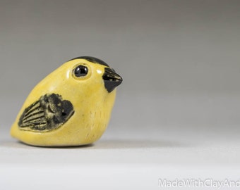 Warbler Pottery Bird - Miniature Ceramic Porcelain Clay Animal Sculpture Decorative Home Decor Ornament - Terrarium Figurine Hand Sculpted