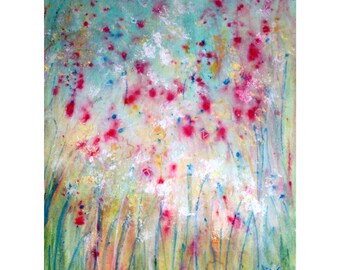 FLOWERS Original Painting MIST Abstract Acrylic Art on Canvas by Luiza Vizoli