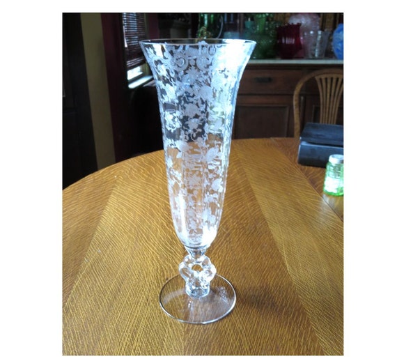Cambridge Glass Chantilly Etched Crystal Vase with Deco