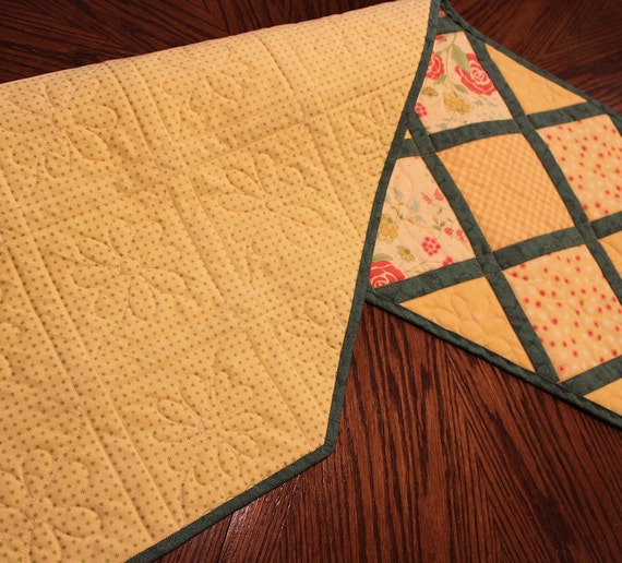 Yellow Quilted Table Runner Butter Yellow and Green Table