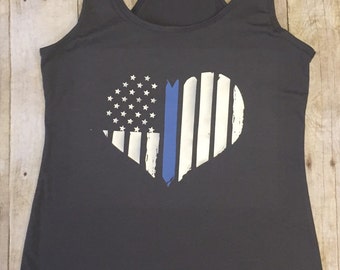 Police flag tank, police wife tank, blue line tank, racerback tank, fireman tank, red line tank, flowy tank