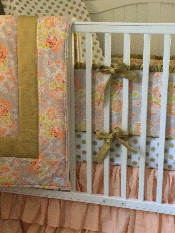 Baby Girl Crib Bedding Set Princess Nursery Peach and Gold