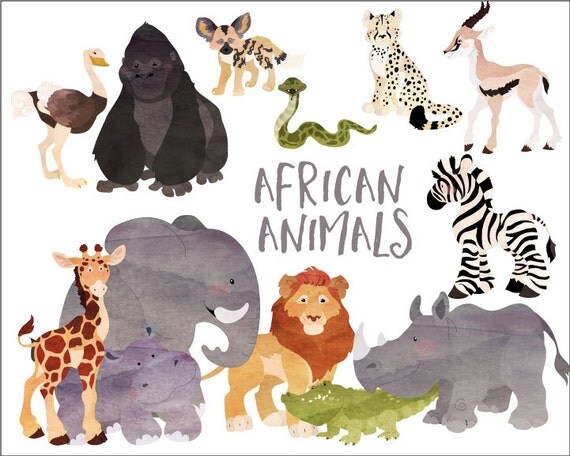 Instant Download Watercolor African Animals digital