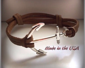 Nautical bracelet Leather anchor bracelet Nautical jewelry Charm bracelet Friendship bracelet Men's bracelet Women's bracelet Anchor