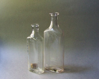 Vintage Clear Glass Bottles ~ Single Flower Vases ~ Two Bottles
