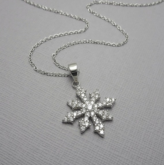 Snowflake Necklace Sterling Silver and CZ by alexandreasjewels