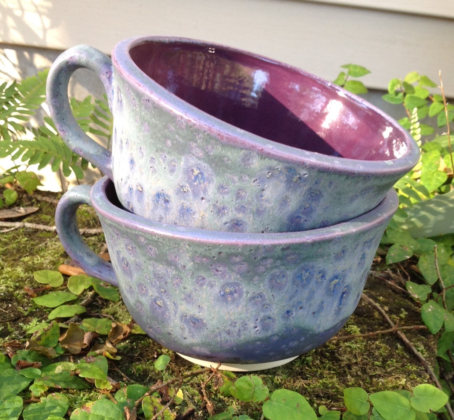 Coffee cups tea cups mugs set of two stoneware Robin egg