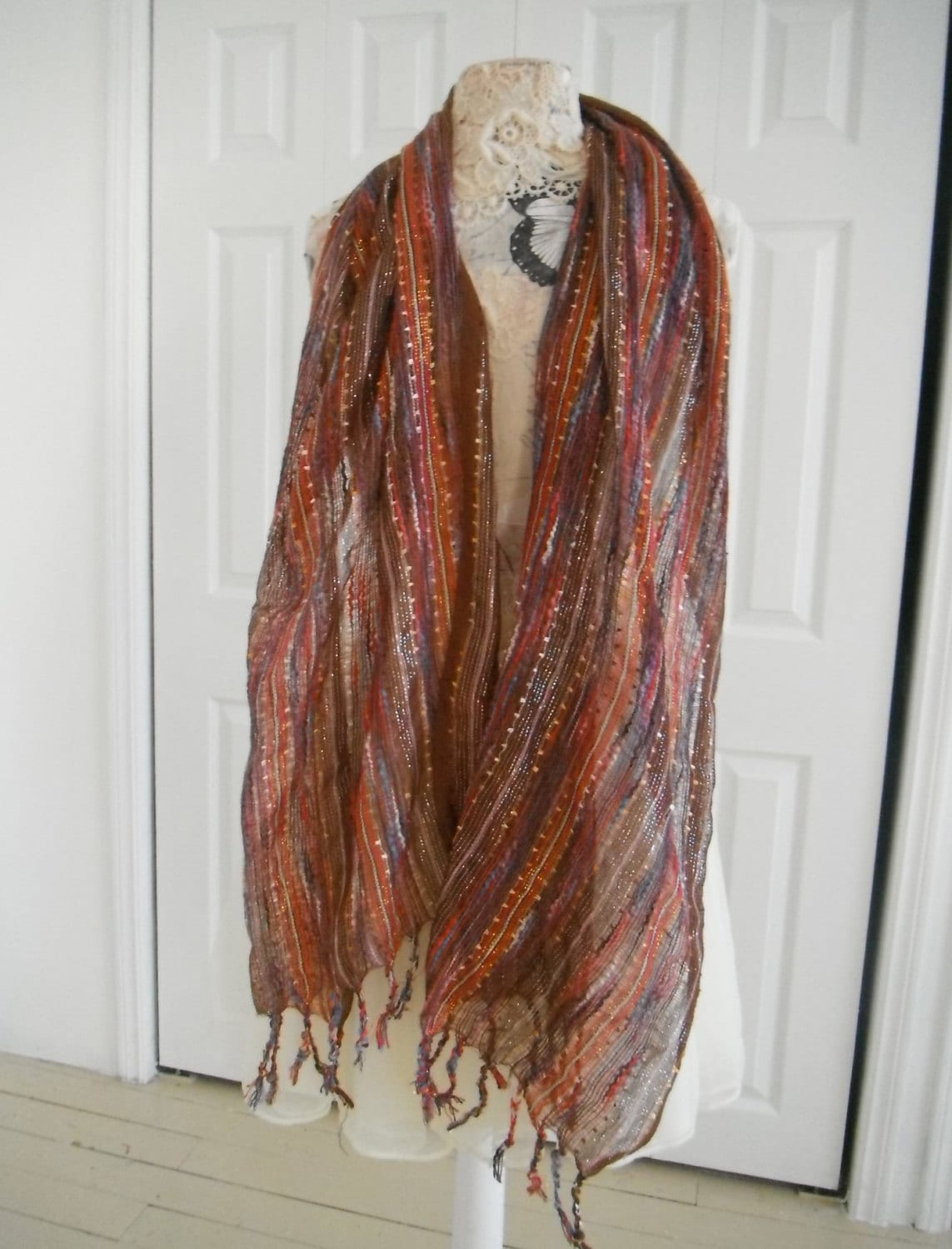 vintage boho scarf bohemian scarf loose weave by Thewaterssong