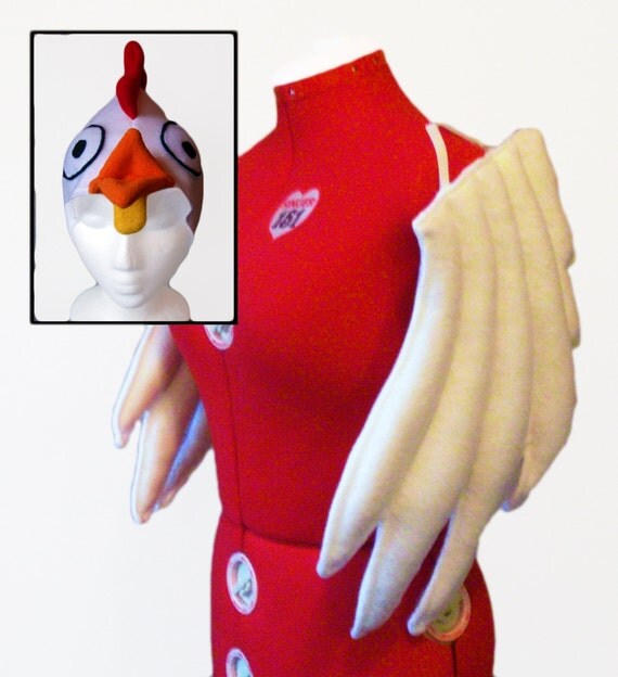 Rooster Costume Arm Wings and Hat. White. Chicken Bird