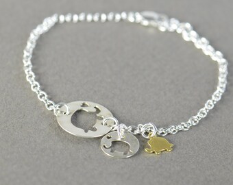 Elephant family Sterling silver bracelet, Elaphant bracelet, friendship bracelet,delicate bracelet, Life bracelet, Karma bracelet
