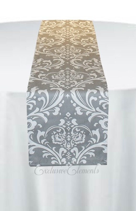Gray Table Runner Wedding Table Centerpiece Floral Damask
