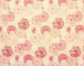 Yuwa Vintage Inspired Doily Print Pink Cotton Fabric AT826213a