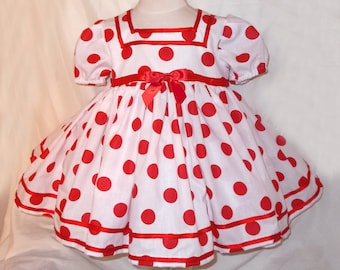 White & Red Polka Dot Shirley Temple Baby Doll Style Short Puffy Sleeve Dress Infant Baby Toddler Girl, Shirley Temple Costume Dress