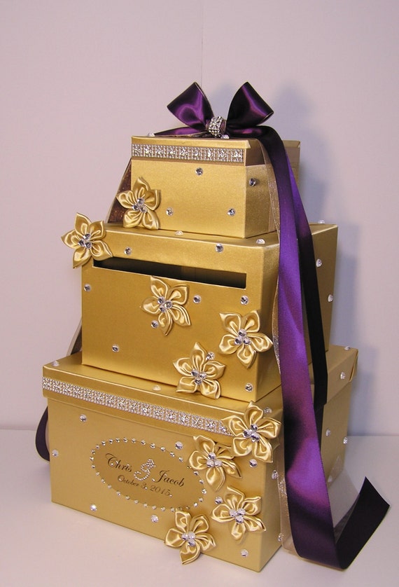 Wedding Card Box Gold and Purple Gift Card Box Money Box Holder ...