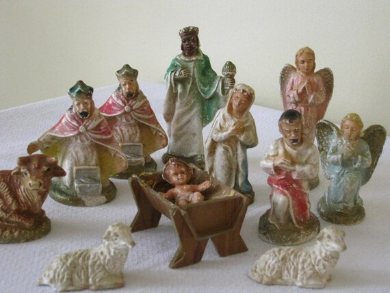 Vintage Plastic Nativity Set Mid Century Baby Jesus Mary