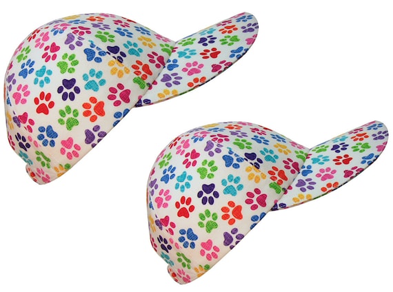 Pawcasso - Mother Daughter Set - Two Ladies Girls Baseball Ball Caps - Colorful Dog Cat Animal Paw Print White Hat by Calico Caps - SAVE 10