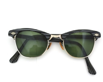 Rare Womens 1950s Hornrimmed Eyeglasses // 50s Vintage Frames // Marbled Black and White // Art Craft USA/rh550