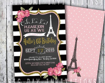 Paris Birthday Invitation, Eiffel Tower Invite, Paris Invitation, Printable Invitation, Chalkboard, French Party Sweet 16 Sixteen invite