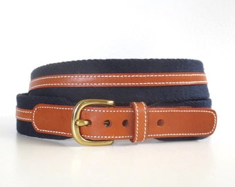 Vintage Dooney and Bourke Navy and Leather Belt // Size 42