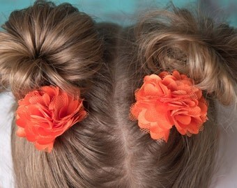 Orange Satin clips, orange flower clips, girl birthday gift, orange bow, orange hair clip, flower girl gift, hair accessories, baby shower