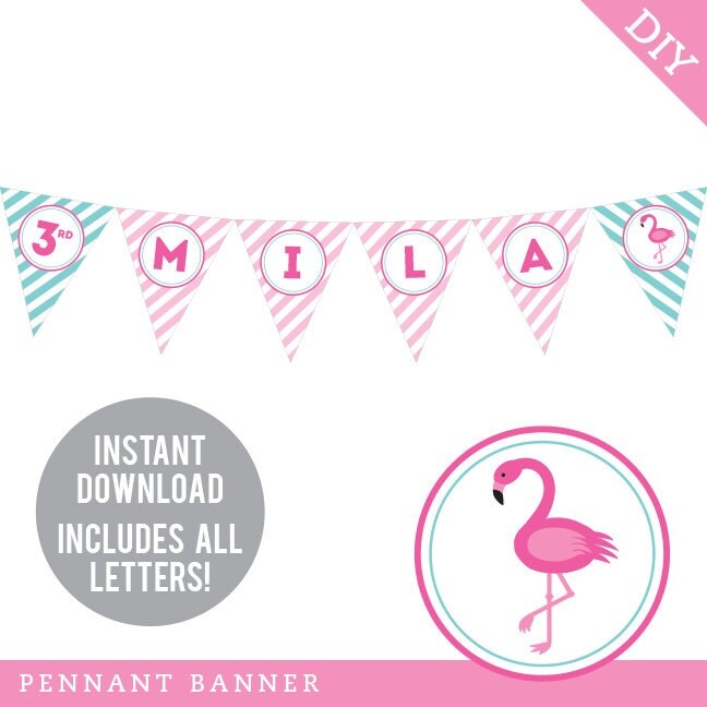 INSTANT DOWNLOAD Flamingo Party DIY printable pennant banner