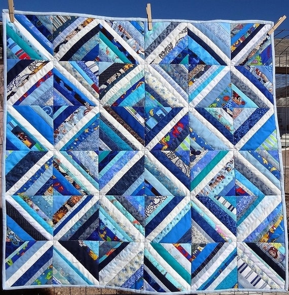 Blue Scrappy Quilt in Assorted Blue with a by DesertStitching