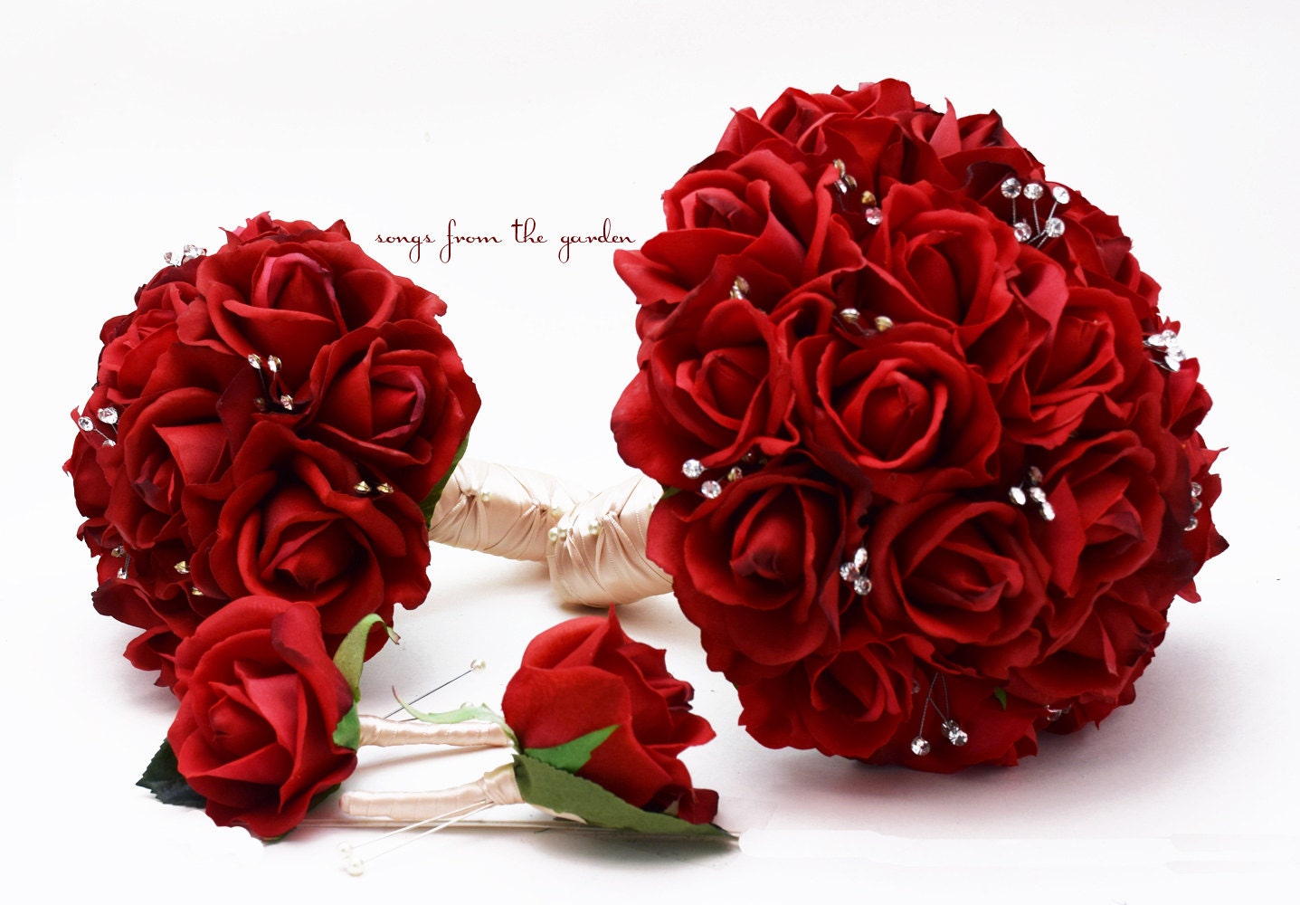 Red Roses & Crystals Bridal Bouquet Real Touch Bridal Bouquet