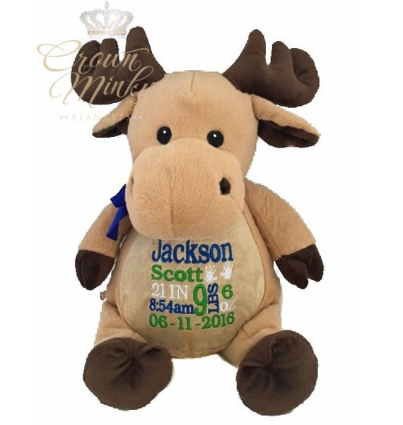Moose personalized stuffed animal by CrownMinkyBlankets on Etsy
