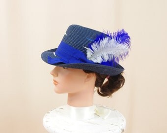 Navy Blue Fedora, Panama Hat, Navy Blue Hat, Blue and Cream, Magid Hat, Summer Hat, Womens Fedora, Blue Straw Hat, Fashion Hat