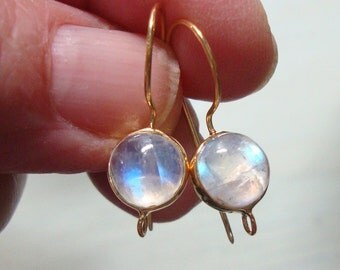 925 Sterling Silver Bezel Rim Genuine Rainbow Moonstone French Ear Wire closed Ring, 23x11mm, EW-0055, June birthstone, choose your finish