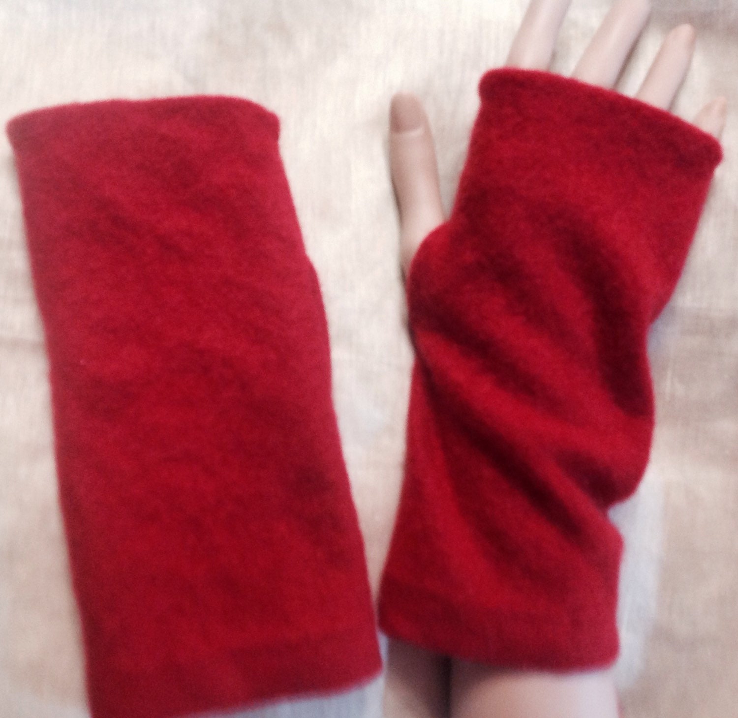 Fingerless Gloves Red Cashmere Wrist by mcleodhandcraftgifts