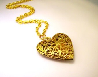 SALE Gold Locket - Heart Locket Necklace - Vintage Style Jewelry