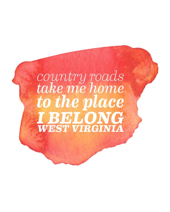 country roads John Denver lyrics watercolor and typography
