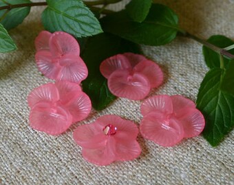 100pcs Pansy Frosted Lucite Flower Pink Beads Acrylic 20x5mm Iced For Lucite Flowers Earrings