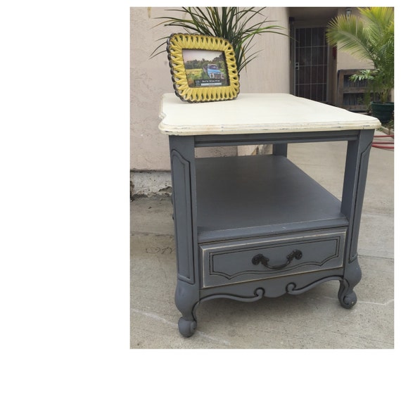 CLEARANCE Vintage Side Table ASCP Graphite/Old by DesiluDesigns