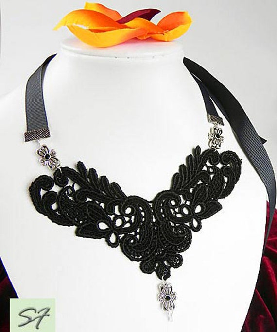 Black Lace Necklace Statement necklace Choker by SilkFantazi