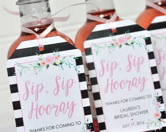 Bridal Shower Favor Tags for Mini Wine Bottles - Mini Champagne Tags - Personalized Wedding Wine Bottle Favors - Black Floral - Set of 12