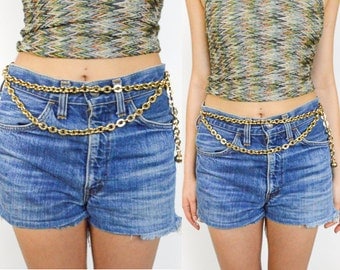 1990's GOLD CHAIN LINK Double Layered Chain Belt. 80's 90's Grunge Goth Punk