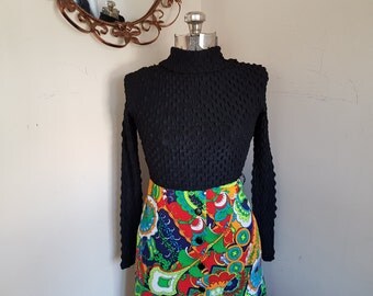 Mod Floral Dress Day Glo Vintage 1960's Hipster Mod Dress