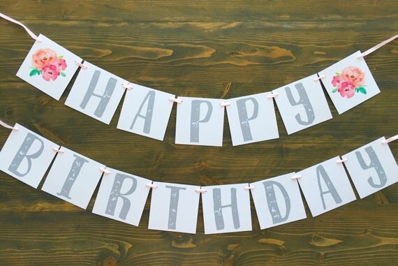 flower birthday banner watercolor floral banner pink flower
