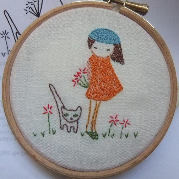 Shy girl Hand embroidery pattern pdf